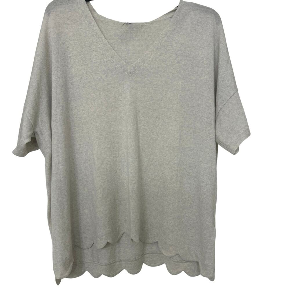 J.Crew Merino Wool Scalloped Hem Lightweight Sweater XL Gray Relaxed minimalist